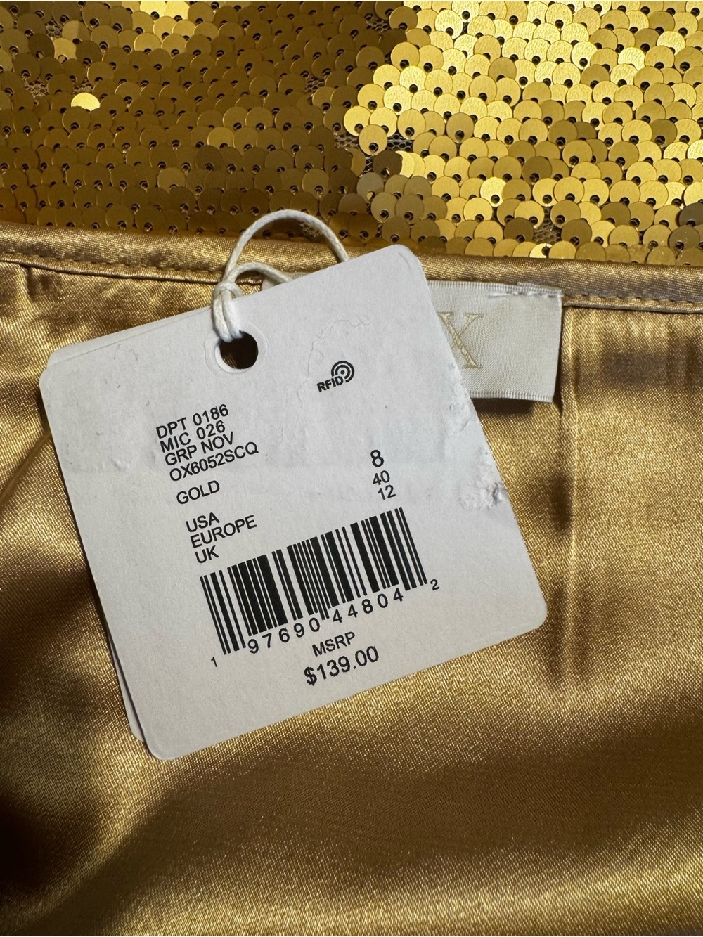 Le' AL.X Gold Sequin High Rise A-Line Mesh Trim Midi Skirt. Size 8 - Picture 5 of 8